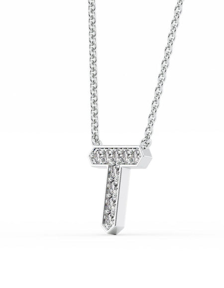 14k White Gold T Initial Diamond Pendant