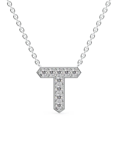 14k White Gold T Initial Diamond Pendant