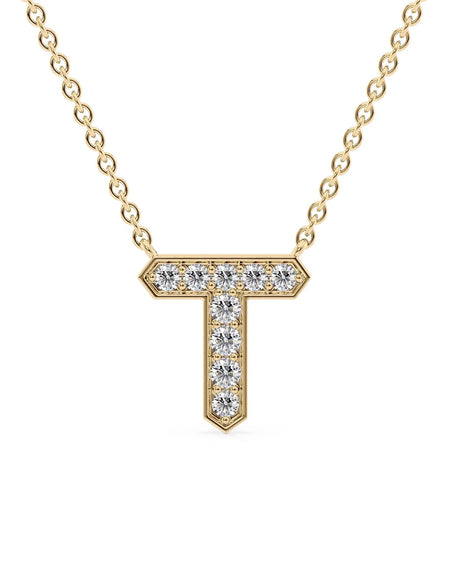 14k Yellow Gold T Initial Diamond Pendant