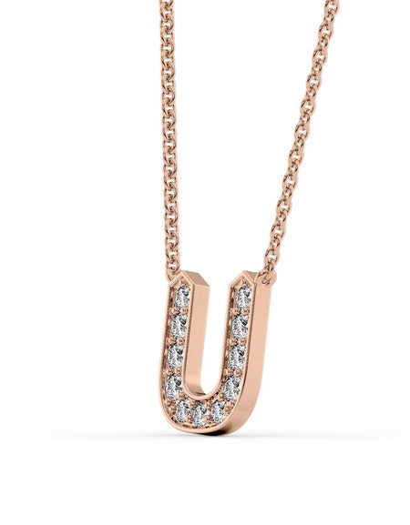 14k Rose Gold U Initial Diamond Pendant