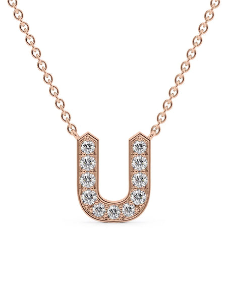 14k Rose Gold U Initial Diamond Pendant
