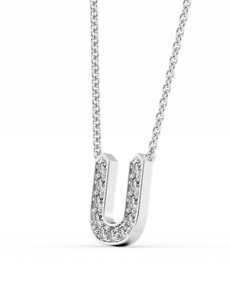 14k White Gold U Initial Diamond Pendant