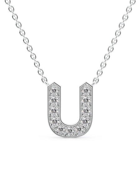 14k White Gold U Initial Diamond Pendant