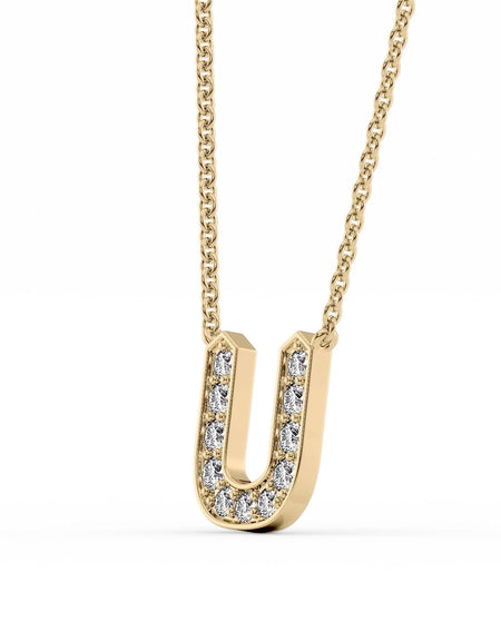 14k Yellow Gold U Initial Diamond Pendant