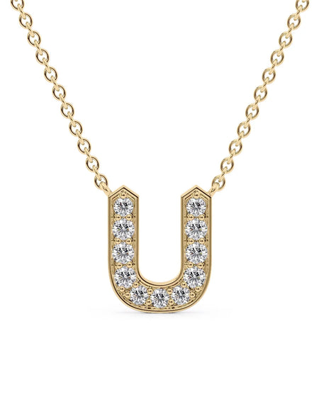 14k Yellow Gold U Initial Diamond Pendant