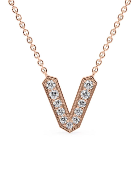 14k Rose Gold V Initial Diamond Pendant
