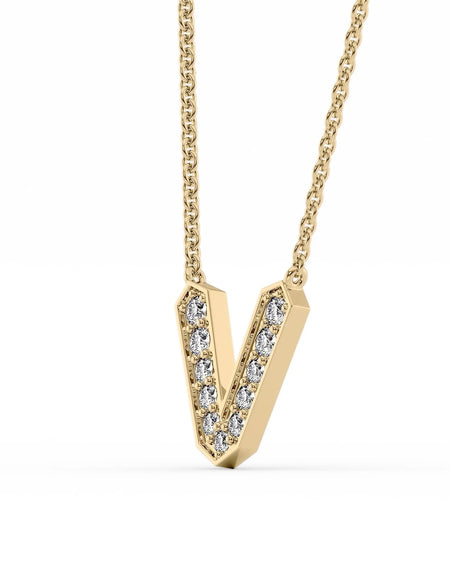14k Yellow Gold V Initial Diamond Pendant