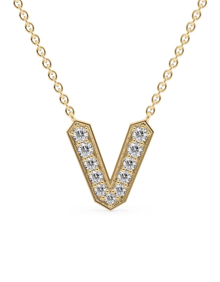 14k Yellow Gold V Initial Diamond Pendant