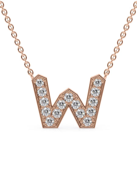 14k Rose Gold W Initial Diamond Pendant