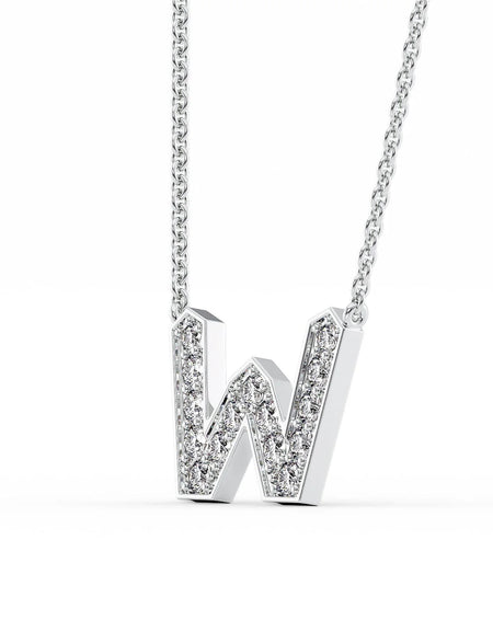 14k White Gold W Initial Diamond Pendant