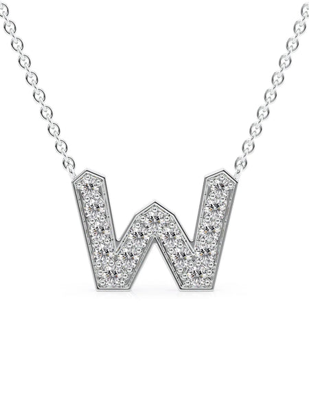 14k White Gold W Initial Diamond Pendant