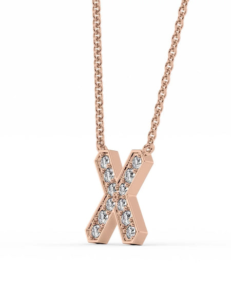 14k Rose Gold X Initial Diamond Pendant
