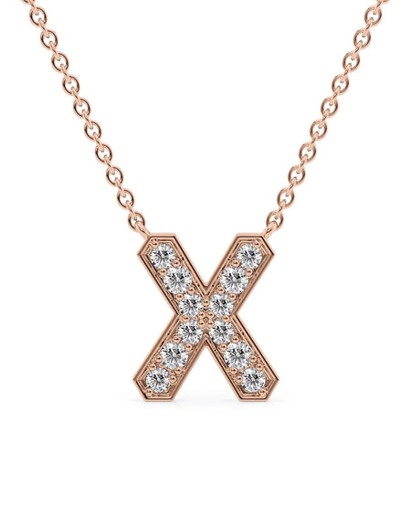 14k Rose Gold X Initial Diamond Pendant