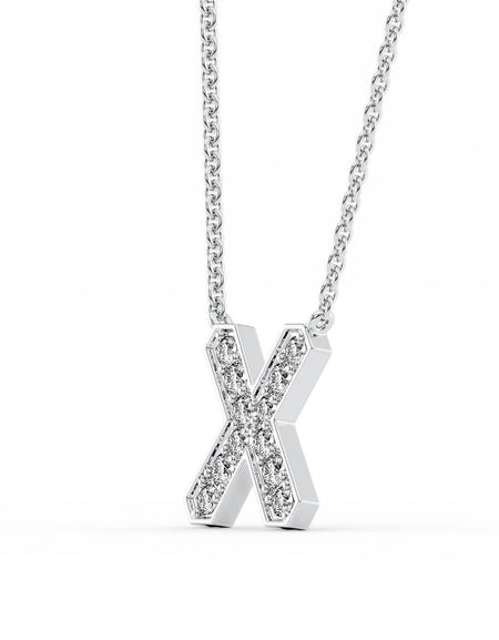14k White Gold X Initial Diamond Pendant