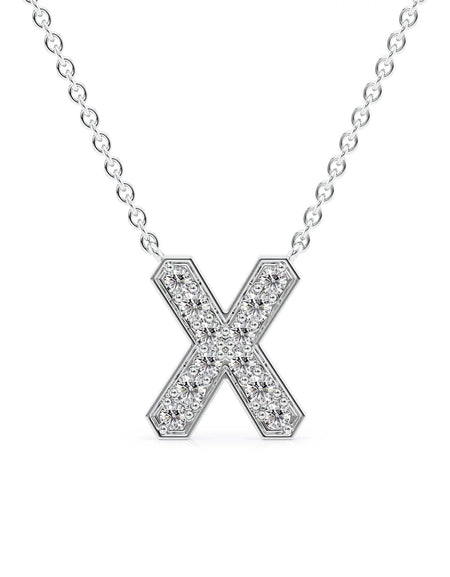 14k White Gold X Initial Diamond Pendant