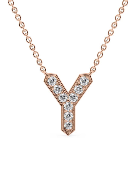 14k Rose Gold Y Initial Diamond Pendant