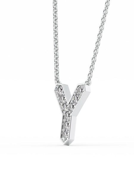 14k White Gold Y Initial Diamond Pendant
