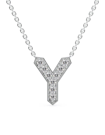 14k White Gold Y Initial Diamond Pendant