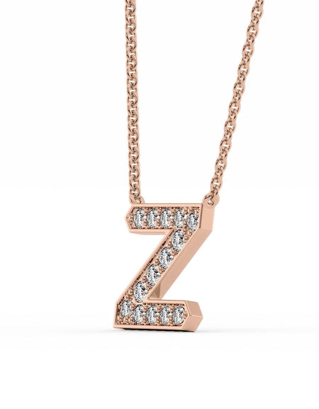 14k Rose Gold Z Initial Diamond Pendant