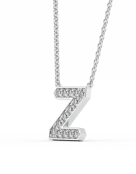 14k White Gold Z Initial Diamond Pendant