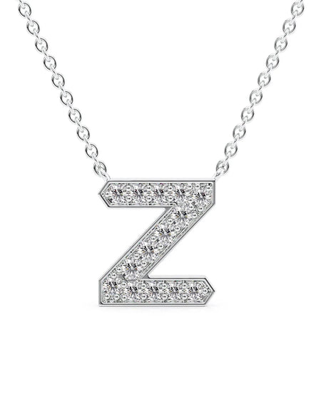 14k White Gold Z Initial Diamond Pendant