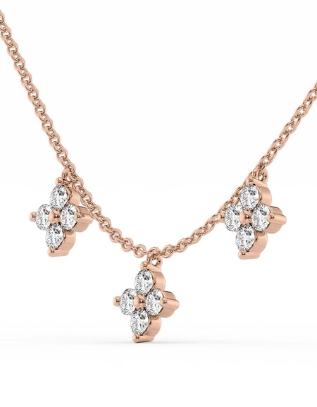 14k Rose Gold Three Piece Clover Diamonds Pendant