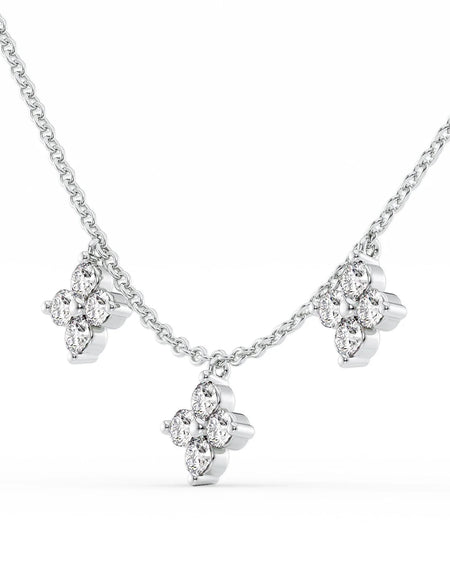14k White Gold Three Piece Clover Diamonds Pendant