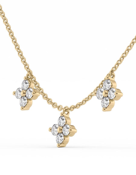 14k Yellow Gold Three Piece Clover Diamonds Pendant