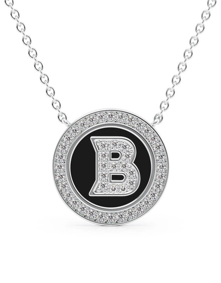 14K White Gold Black B Initial Diamond Disk Pendant