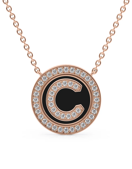14K Rose Gold Black C Initial Diamond Disk Pendant