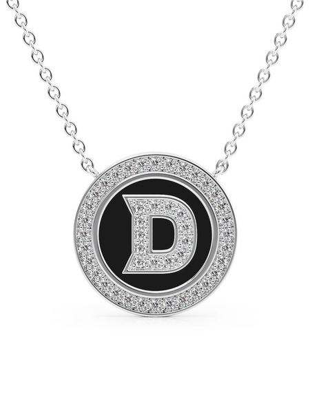 14K White Gold Black D Initial Diamond Disk Pendant