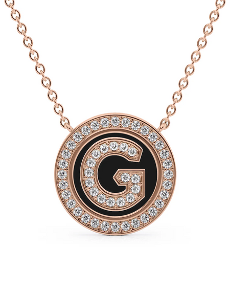 14K Rose Gold Black G Initial Diamond Disk Pendant