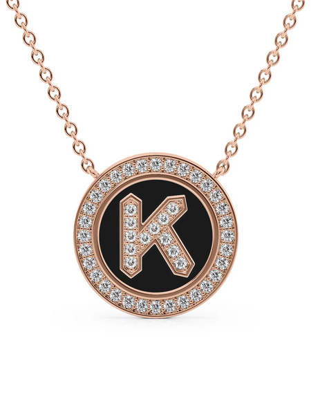 14K Rose Gold Black K Initial Diamond Disk Pendant