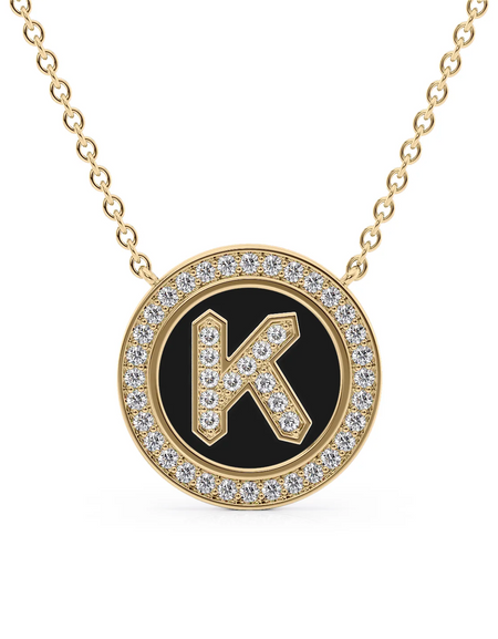 14K Yellow Gold Black K Initial Diamond Disk Pendant