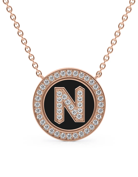 14K Rose Gold Black N Initial Diamond Disk Pendant