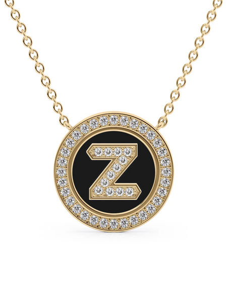 14K Yellow Gold Black Z Initial Diamond Disk Pendant