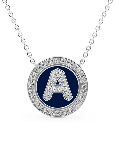 14K White Gold Blue A Initial Diamond Disk Pendant