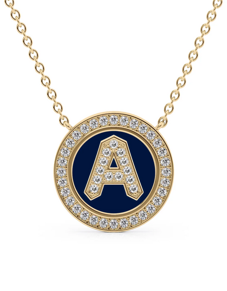 14K Yellow Gold Blue A Initial Diamond Disk Pendant