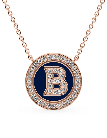 14K Rose Gold Blue B Initial Diamond Disk Pendant