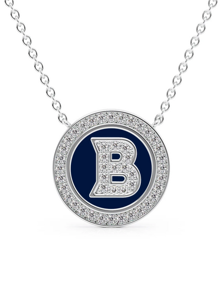 14K White Gold Blue B Initial Diamond Disk Pendant