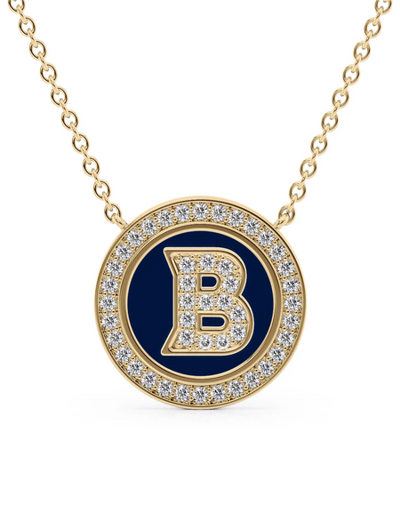 14K Yellow Gold Blue B Initial Diamond Disk Pendant