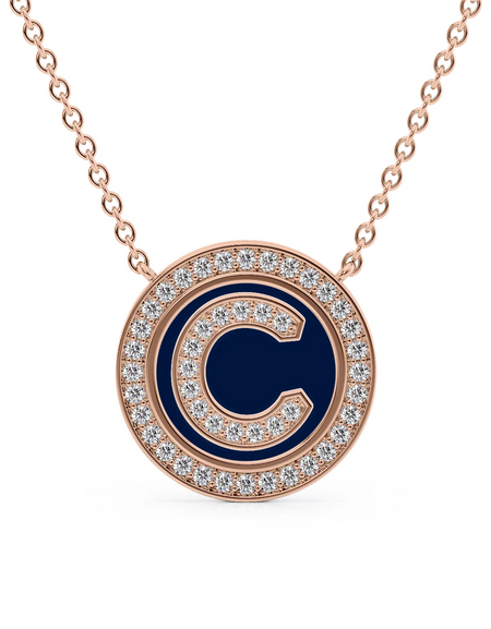 14K Rose Gold Blue C Initial Diamond Disk Pendant