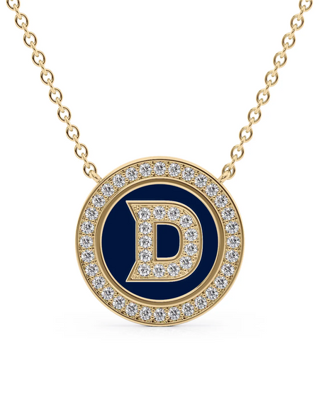 14K Yellow Gold Blue D Initial Diamond Disk Pendant