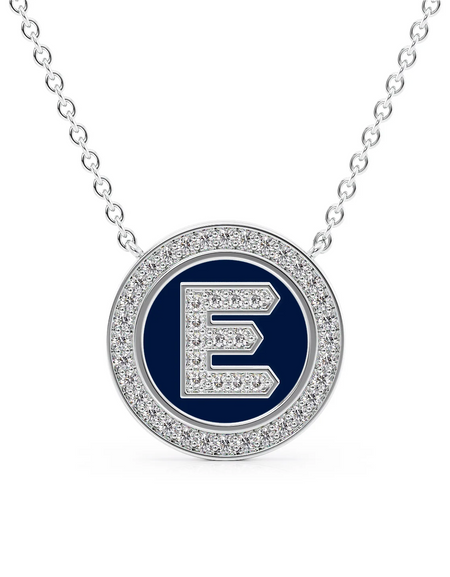 14K White Gold Blue E Initial Diamond Disk Pendant