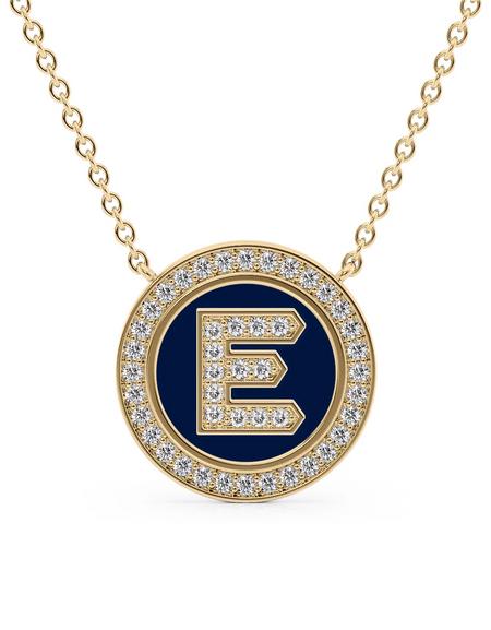 14K Yellow Gold Blue E Initial Diamond Disk Pendant