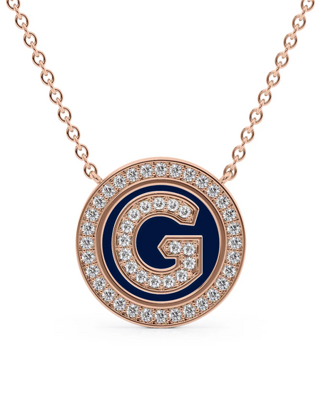 14K Rose Gold Blue G Initial Diamond Disk Pendant