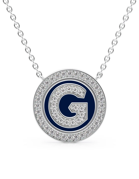 14K White Gold Blue G Initial Diamond Disk Pendant