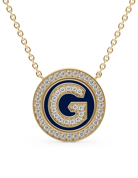 14K Yellow Gold Blue G Initial Diamond Disk Pendant