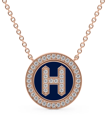 14K Rose Gold Blue H Initial Diamond Disk Pendant