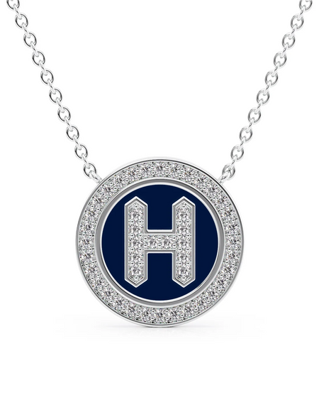 14K White Gold Blue H Initial Diamond Disk Pendant